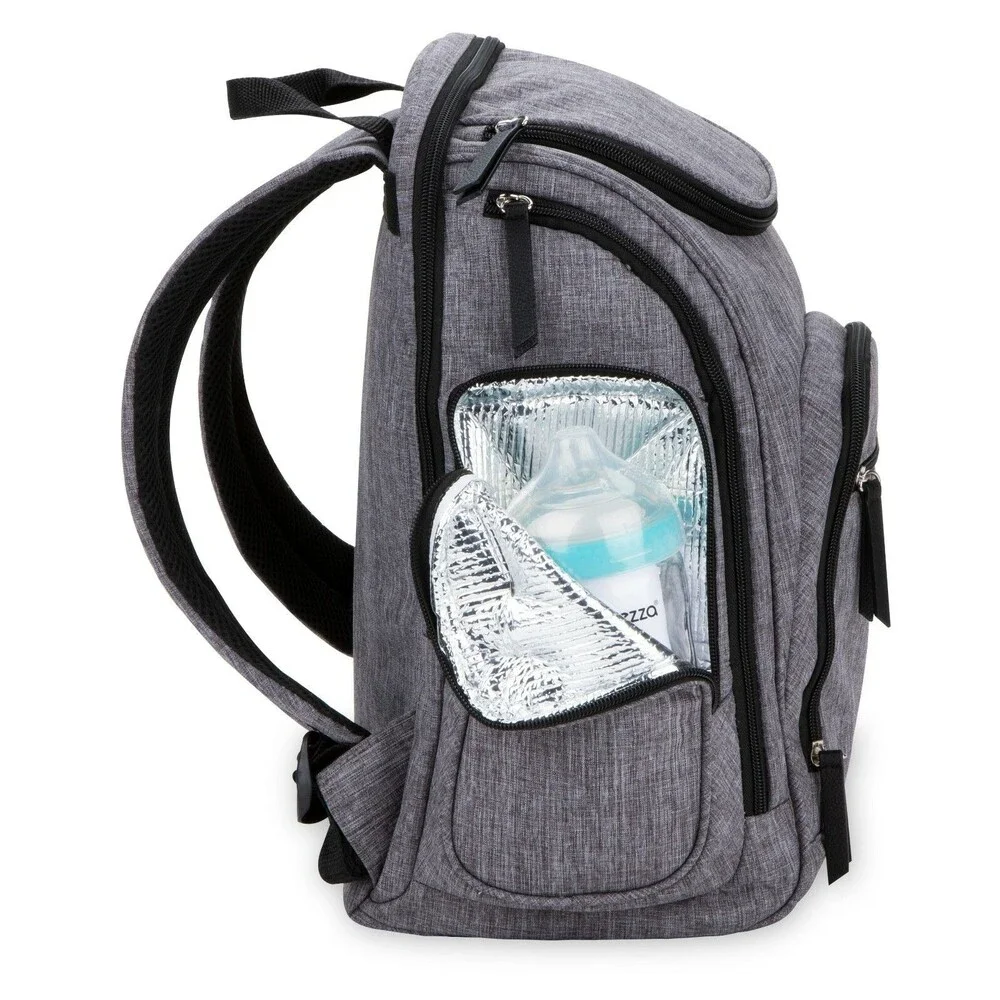 BB Gear Diaper Bag Backpack w/ Changing Pad & Insulated Side Pocket - Gray